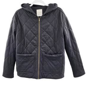 Avec Les Filles Charcoal Gray Diamond Quilted Hooded Full Zip Jacket Women's XXS